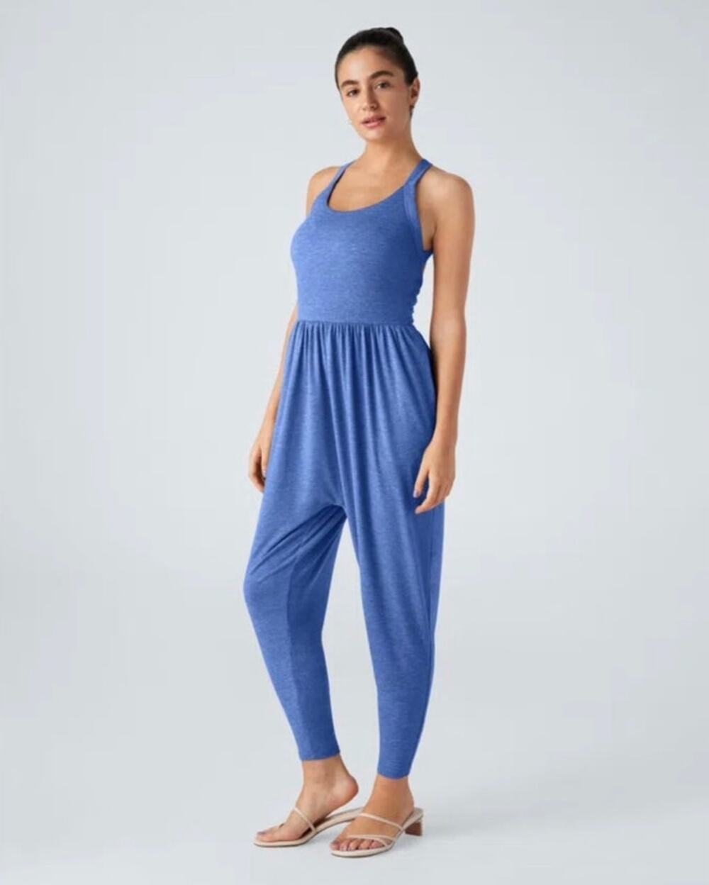 Halara NWT U Neck Pocket Harem Casual Jumpsuit Sky Blue Sz M Casual Athleisure